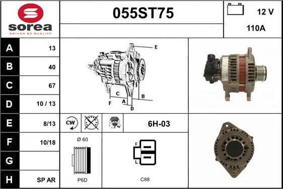 STARTCAR 055ST75 - Alternator autospares.lv