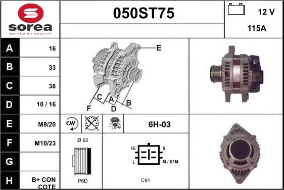 STARTCAR 050ST75 - Alternator autospares.lv