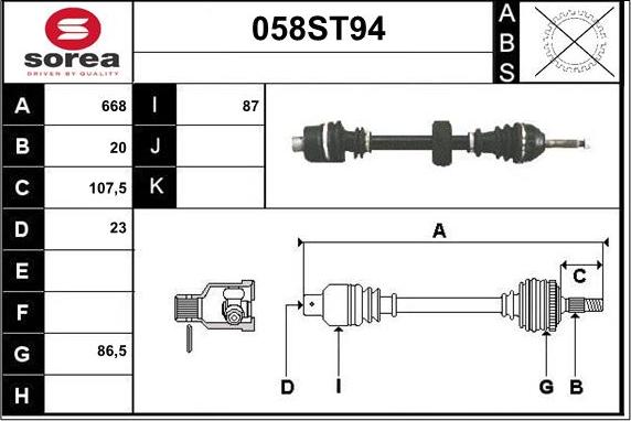 STARTCAR 058ST94 - Drive Shaft autospares.lv