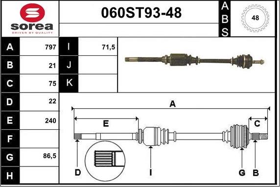 STARTCAR 060ST93-48 - Drive Shaft autospares.lv