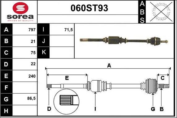 STARTCAR 060ST93 - Drive Shaft autospares.lv