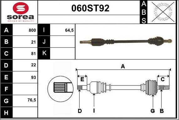 STARTCAR 060ST92 - Drive Shaft autospares.lv