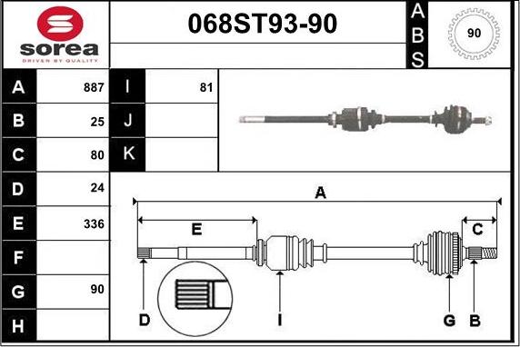 STARTCAR 068ST93-90 - Drive Shaft autospares.lv