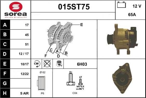 STARTCAR 015ST75 - Alternator autospares.lv