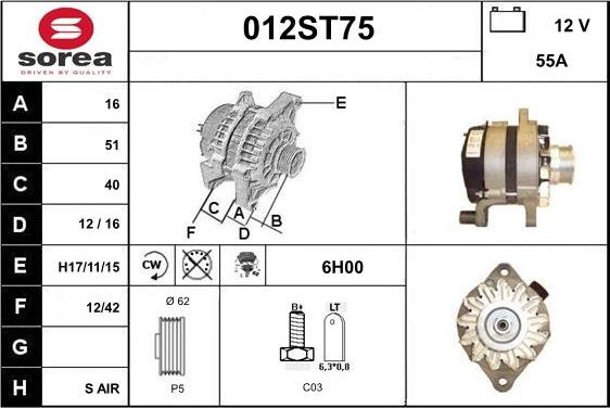 STARTCAR 012ST75 - Alternator autospares.lv