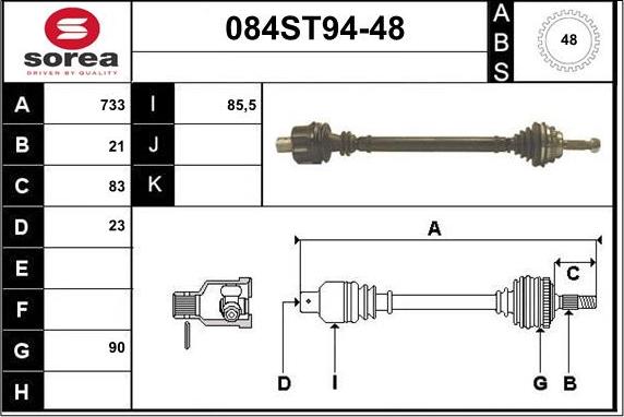 STARTCAR 084ST94-48 - Drive Shaft autospares.lv