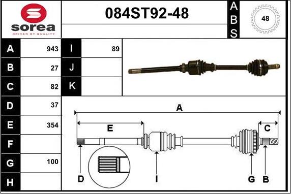 STARTCAR 084ST92-48 - Drive Shaft autospares.lv