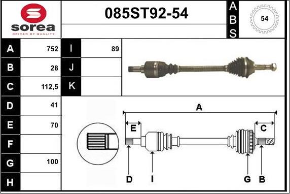 STARTCAR 085ST92-54 - Drive Shaft autospares.lv