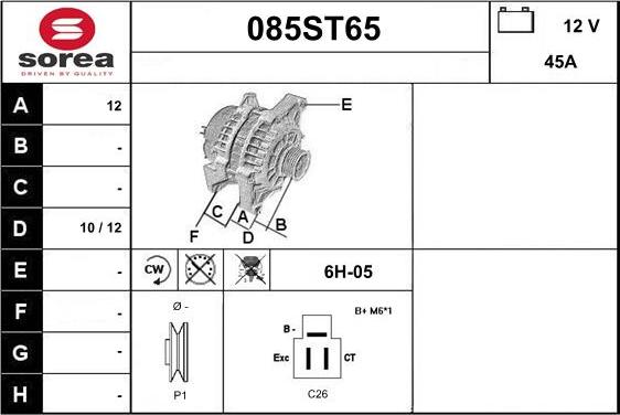 STARTCAR 085ST65 - Alternator autospares.lv