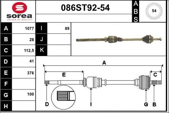 STARTCAR 086ST92-54 - Drive Shaft autospares.lv