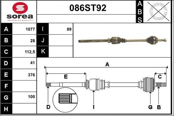 STARTCAR 086ST92 - Drive Shaft autospares.lv