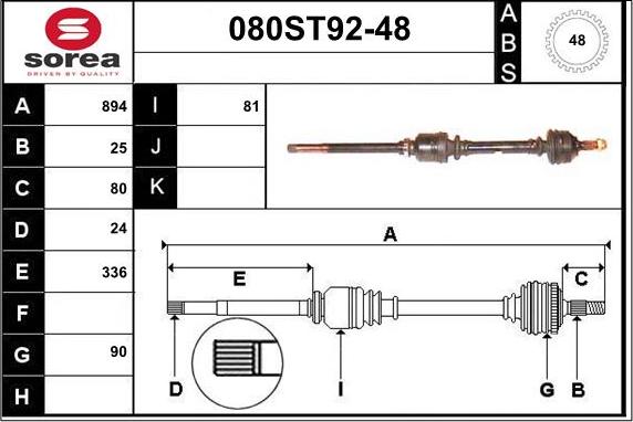 STARTCAR 080ST92-48 - Drive Shaft autospares.lv