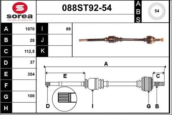 STARTCAR 088ST92-54 - Drive Shaft autospares.lv