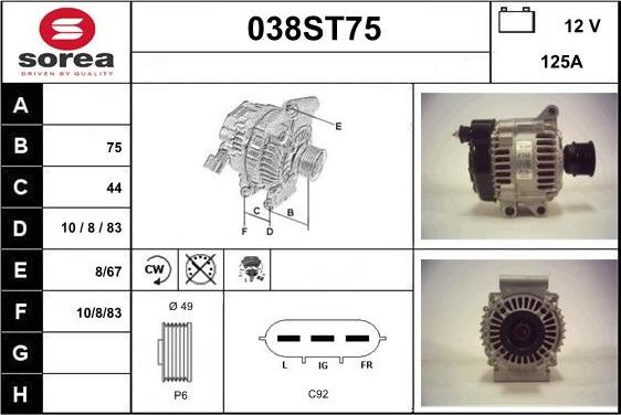 STARTCAR 038ST75 - Alternator autospares.lv