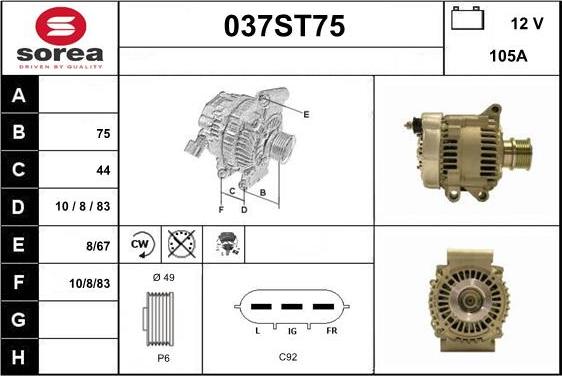 STARTCAR 037ST75 - Alternator autospares.lv