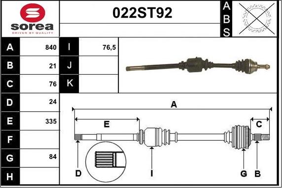 STARTCAR 022ST92 - Drive Shaft autospares.lv