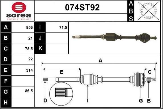 STARTCAR 074ST92 - Drive Shaft autospares.lv