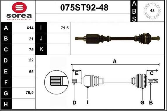 STARTCAR 075ST92-48 - Drive Shaft autospares.lv