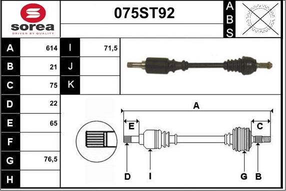 STARTCAR 075ST92 - Drive Shaft autospares.lv