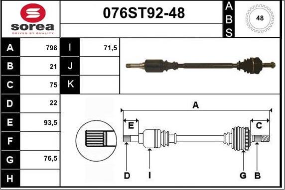 STARTCAR 076ST92-48 - Drive Shaft autospares.lv