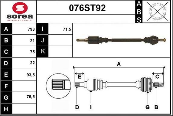 STARTCAR 076ST92 - Drive Shaft autospares.lv