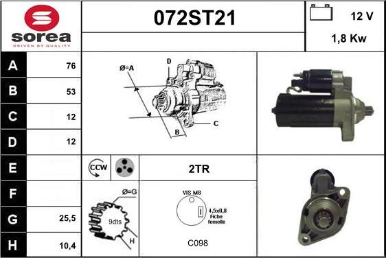 STARTCAR 072ST21 - Starter autospares.lv