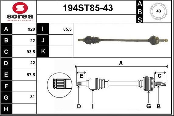 STARTCAR 194ST85-43 - Drive Shaft autospares.lv