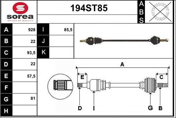 STARTCAR 194ST85 - Drive Shaft autospares.lv