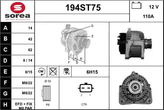 STARTCAR 194ST75 - Alternator autospares.lv