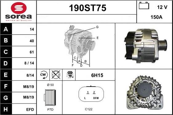 STARTCAR 190ST75 - Alternator autospares.lv