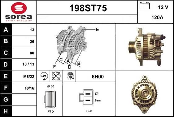 STARTCAR 198ST75 - Alternator autospares.lv