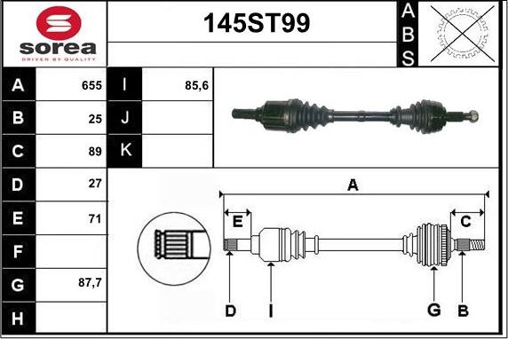 STARTCAR 145ST99 - Drive Shaft autospares.lv