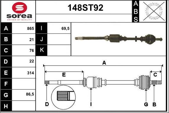 STARTCAR 148ST92 - Drive Shaft autospares.lv