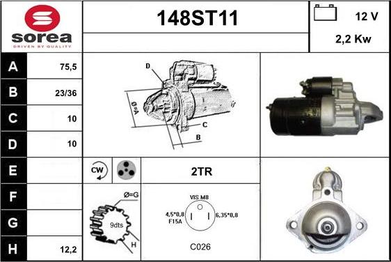 STARTCAR 148ST11 - Starter autospares.lv