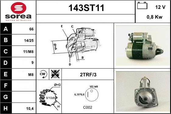 STARTCAR 143ST11 - Starter autospares.lv