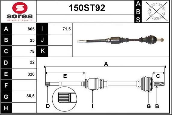 STARTCAR 150ST92 - Drive Shaft autospares.lv