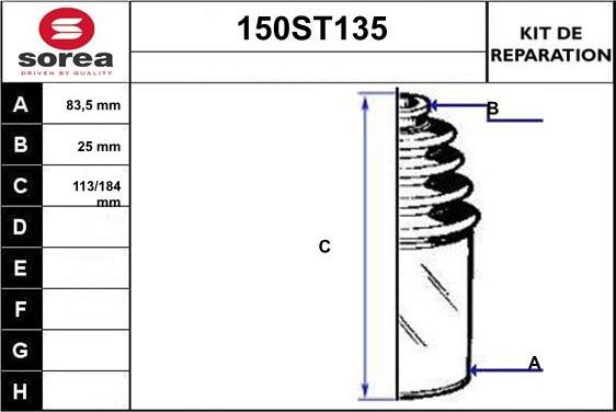 STARTCAR 150ST135 - Bellow, drive shaft autospares.lv