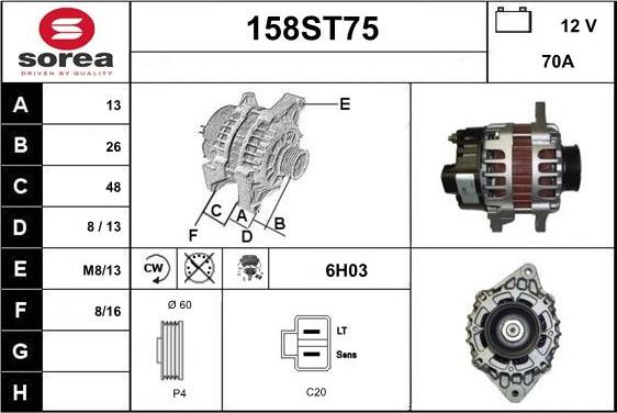 STARTCAR 158ST75 - Alternator autospares.lv
