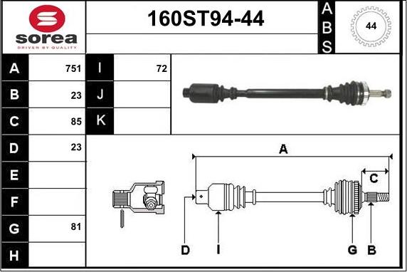 STARTCAR 160ST94-44 - Drive Shaft autospares.lv