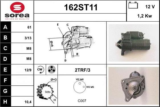 STARTCAR 162ST11 - Starter autospares.lv