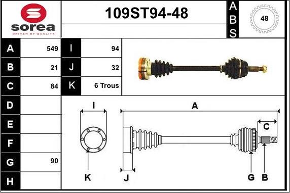 STARTCAR 109ST94-48 - Drive Shaft autospares.lv