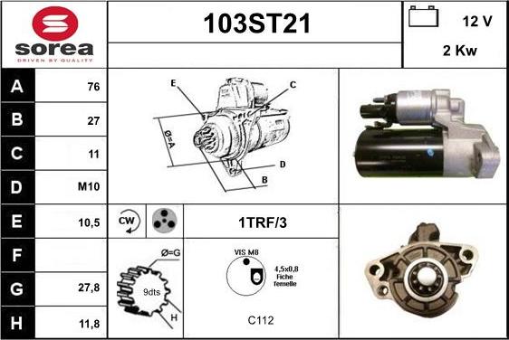 STARTCAR 103ST21 - Starter autospares.lv