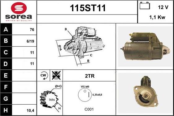 STARTCAR 115ST11 - Starter autospares.lv