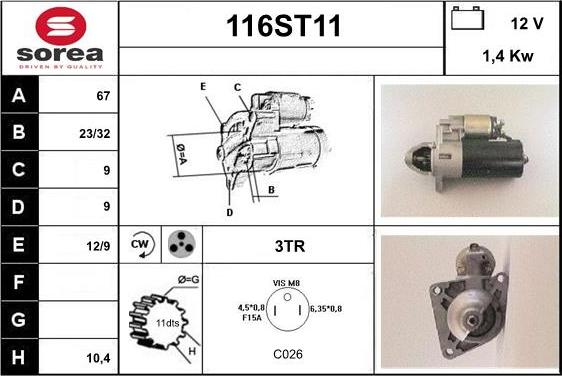 STARTCAR 116ST11 - Starter autospares.lv