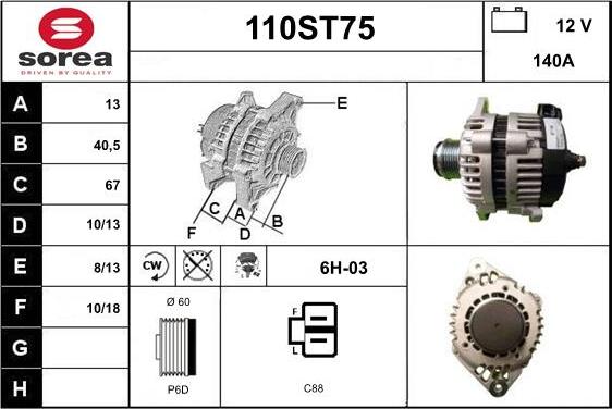 STARTCAR 110ST75 - Alternator autospares.lv