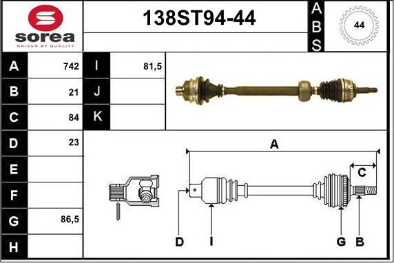 STARTCAR 138ST94-44 - Drive Shaft autospares.lv