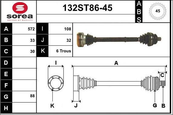 STARTCAR 132ST86-45 - Drive Shaft autospares.lv