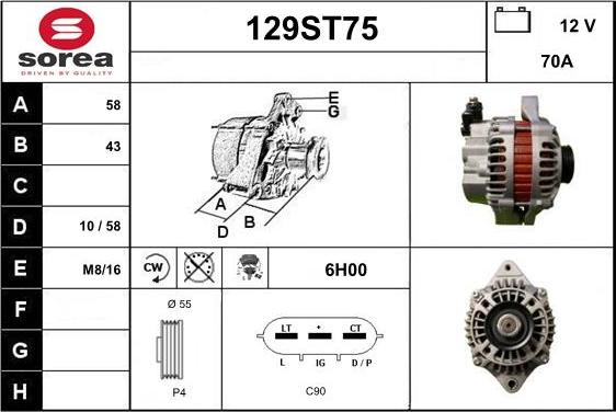 STARTCAR 129ST75 - Alternator autospares.lv