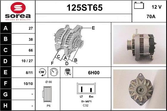 STARTCAR 125ST65 - Alternator autospares.lv