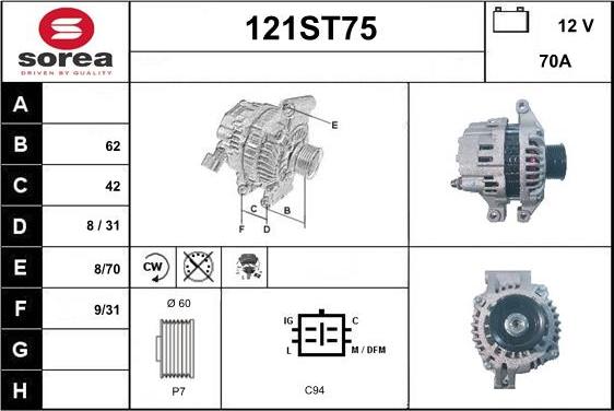 STARTCAR 121ST75 - Alternator autospares.lv